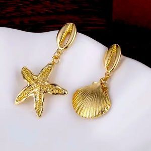 Big Gold  Tone Shell Earrings